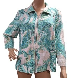Chico's Zenergy Long Sleeve Front Zip Printed Jacket in Green for Women Size‎ M